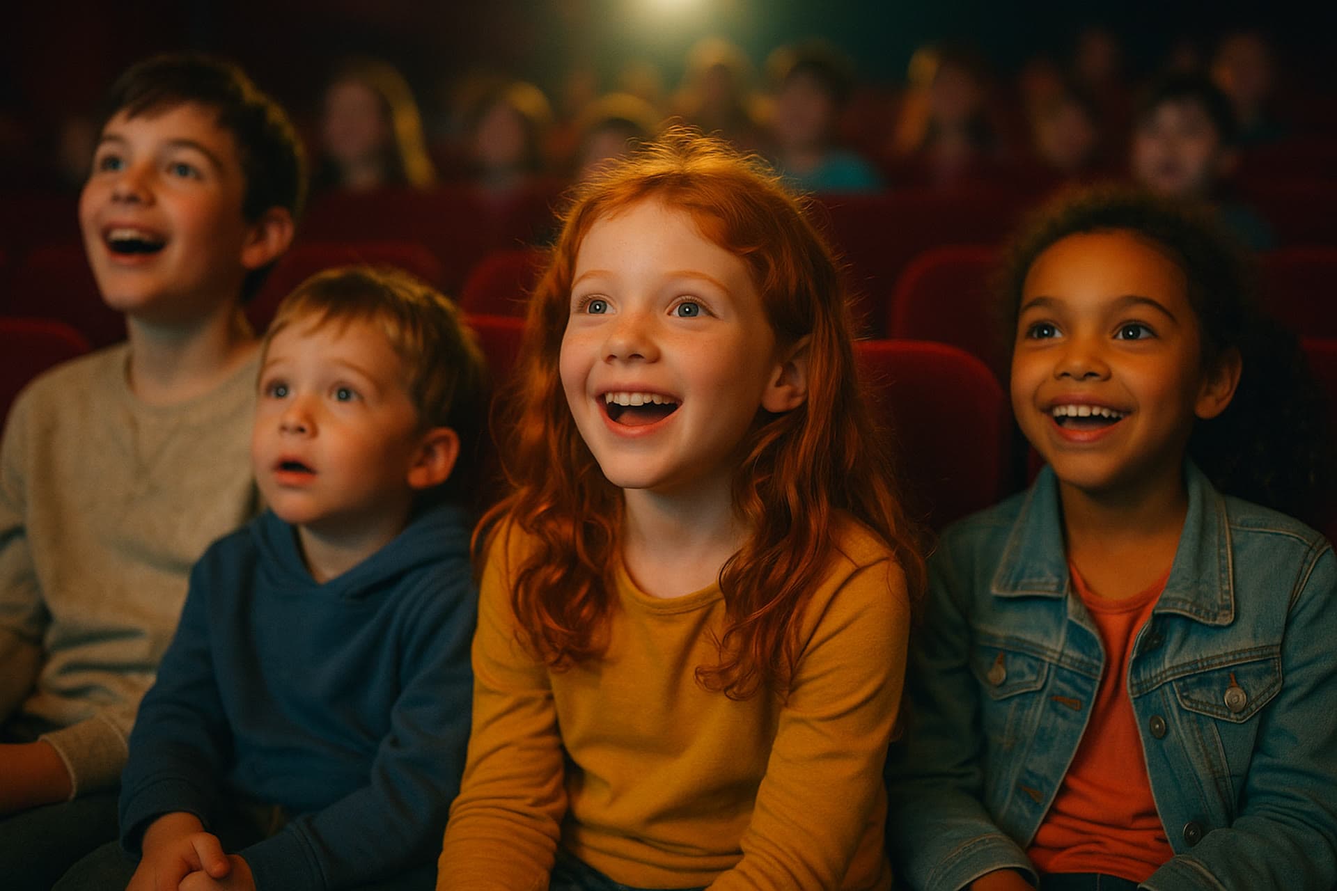 Children watching film in theater